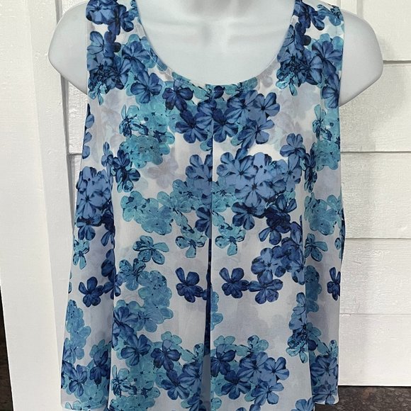 Lex & Madison Sleeveless Sheer Layered Top, Blue and White, Large - Picture 2 of 12